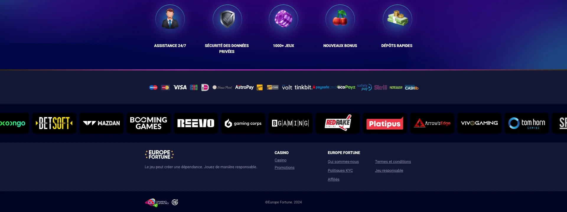 les bonus de Europe Fortune Casino